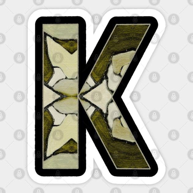 Letter K Monogram Initial Olive Green Pearl White Aesthetic Abstract Pattern Painting On Canvas Sticker by Go Abstract Art